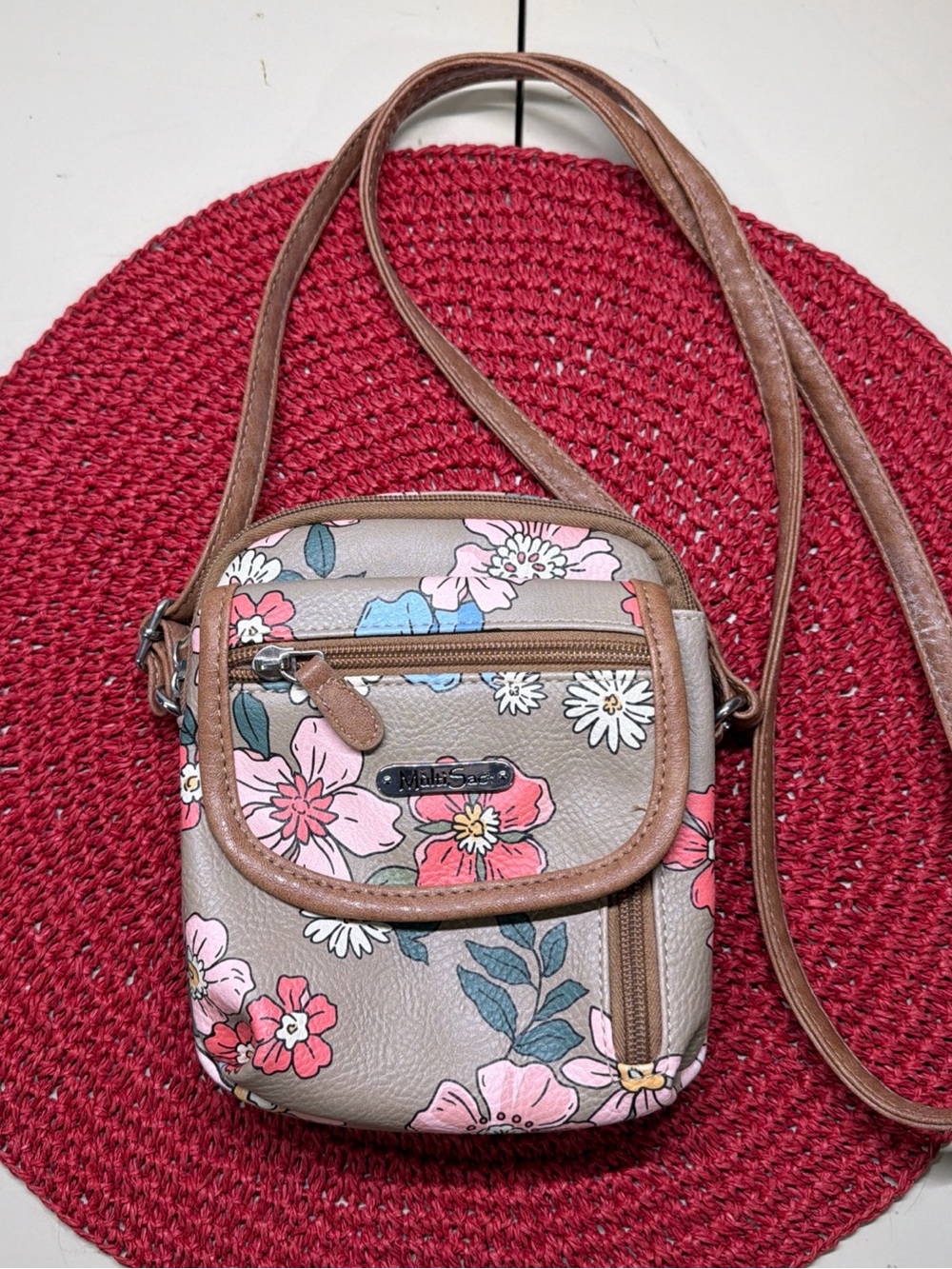 Floral Crossbody Bag in Brown and Pink